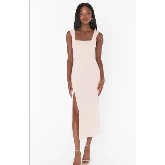 NWT Show Me Your MuMu Eden Midi‎ Dress Size Medium Dusty Blush Stretch Pink - Picture 1 of 10